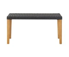 Sodo suoliukas, juodas, 120cm, poliratanas ir akacijos masyvas