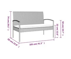 Sodo suoliukas su pagalvėle, pilkas, 105cm, poliratanas