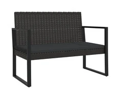 Sodo suoliukas su pagalvėlėmis, juodas, 106cm, poliratanas