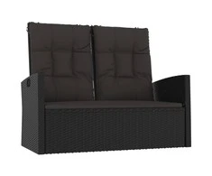 Sodo suoliukas su pagalvėlėmis, juodas, 118cm, poliratanas