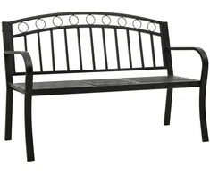 Sodo suoliukas su staliuku, juodos spalvos, 120cm, plienas