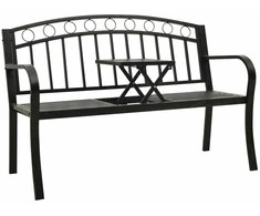 Sodo suoliukas su staliuku, juodos spalvos, 120cm, plienas