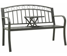 Sodo suoliukas su staliuku, pilkos spalvos, 120cm, plienas