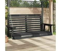 Sodo sūpynės-suoliukas su metalinėmis grandinėmis, juodos, eglė