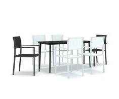 Lauko baldų komplektas Sodo valgomojo baldų komplektas, 7 dalių, juodos/baltos spalvos