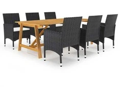 Lauko baldų komplektas Sodo valgomojo baldų komplektas, 7 dalių, juodos spalvos