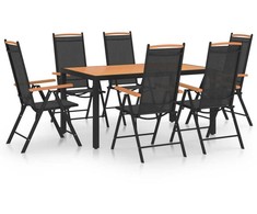 Lauko baldų komplektas Sodo valgomojo baldų komplektas, 7 dalių, juodas, aliuminis