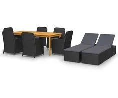 Lauko baldų komplektas Sodo valgomojo baldų komplektas, 9 dalių, juodos spalvos
