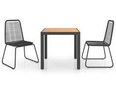 Lauko baldų komplektas Sodo valgomojo komplektas, 3 dalių, juodas/rudas, PVC ratanas