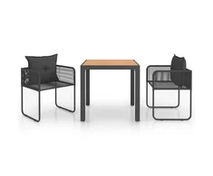 Lauko baldų komplektas Sodo valgomojo komplektas, 3 dalių, juodas/rudas, PVC ratanas