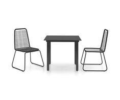 Lauko baldų komplektas Sodo valgomojo komplektas, 3 dalių, juodas, PVC ratanas
