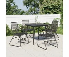 Lauko baldų komplektas Sodo valgomojo komplektas, 5 dalių, juodas, PVC ratanas