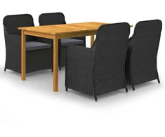 Lauko baldų komplektas Sodo valgomojo komplektas, 5 dalių, juodas (147876+2x44146)