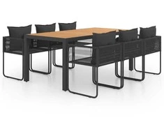 Lauko baldų komplektas Sodo valgomojo komplektas, 7 dalių, juodas/rudas, PVC ratanas