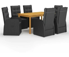 Lauko baldų komplektas Sodo valgomojo komplektas, 7 dalių, juodas (147876+3x46065)