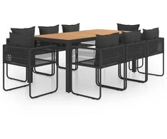 Lauko baldų komplektas Sodo valgomojo komplektas, 9 dalių, juodas/rudas, PVC ratanas