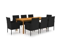 Lauko baldų komplektas Sodo valgomojo komplektas, 9 dalių, juodas (147877+2x313127)