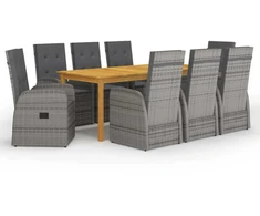 Lauko baldų komplektas Sodo valgomojo komplektas, 9 dalių, pilkas (147877+4x47676)