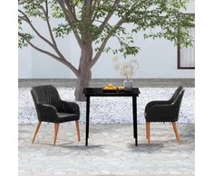 Lauko baldų komplektas Sodo valgomojo komplektas su pagalvėlėmis, 3 dalių, juodas