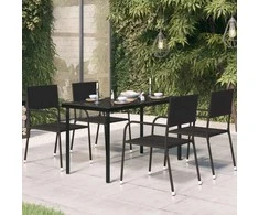 Sodo valgomojo stalas, juodas, 140x70x74cm, plienas ir stiklas