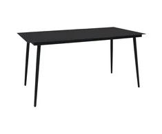 Sodo valgomojo stalas, juodas, 150x80x74cm, plienas ir stiklas
