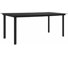Sodo valgomojo stalas, juodas, 190x90x74cm, plienas ir stiklas
