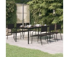 Sodo valgomojo stalas, juodas, 200x100x74cm, plienas ir stiklas