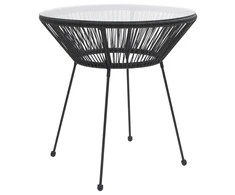 Sodo valgomojo stalas, juodas, 70x74cm, ratanas ir stiklas