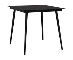 Sodo valgomojo stalas, juodas, 80x80x74cm, plienas ir stiklas