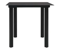 Sodo valgomojo stalas, juodas, 80x80x74cm, plienas ir stiklas