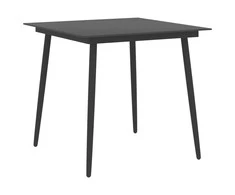 Sodo valgomojo stalas, juodas, 80x80x74cm, plienas ir stiklas