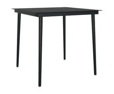 Sodo valgomojo stalas, juodas, 80x80x74cm, plienas ir stiklas