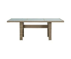 Sodo valgomojo stalas, rudas, 200x100x74cm, stiklas/poliratanas