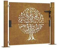 Sodo vartai, 105x80cm, corten plienas, medžio dizaino