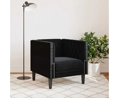 Fotelis Chesterfield krėslas, juodos spalvos, aksomas