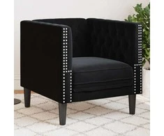 Fotelis Chesterfield krėslas, juodos spalvos, aksomas