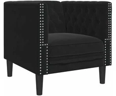 Fotelis Chesterfield krėslas, juodos spalvos, aksomas