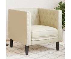 Fotelis Chesterfield krėslas, kreminės spalvos, dirbtinė oda