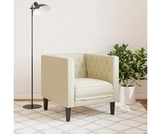 Fotelis Chesterfield krėslas, kreminės spalvos, dirbtinė oda