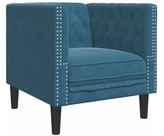 Fotelis Chesterfield krėslas, mėlynos spalvos, aksomas