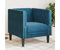 Fotelis Chesterfield krėslas, mėlynos spalvos, aksomas