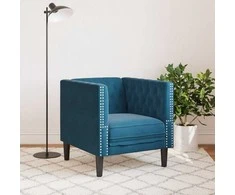 Fotelis Chesterfield krėslas, mėlynos spalvos, aksomas