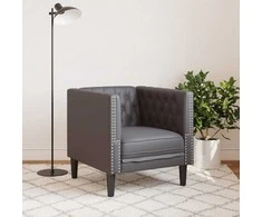 Sofa Chesterfield krėslas, pilkos spalvos, dirbtinė oda