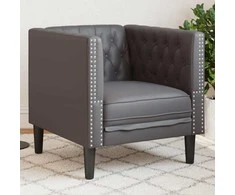 Sofa Chesterfield krėslas, pilkos spalvos, dirbtinė oda