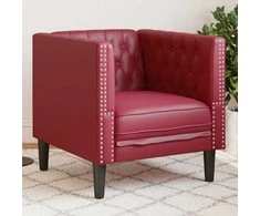 Fotelis Chesterfield krėslas, raudonojo vyno spalvos, dirbtinė oda