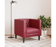 Fotelis Chesterfield krėslas, raudonojo vyno spalvos, dirbtinė oda
