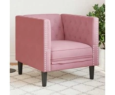 Fotelis Chesterfield krėslas, rožinės spalvos, aksomas