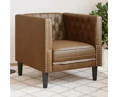 Fotelis Chesterfield krėslas, rudos spalvos, dirbtinė versta oda