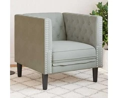 Fotelis Chesterfield krėslas, šviesiai pilkos spalvos, aksomas