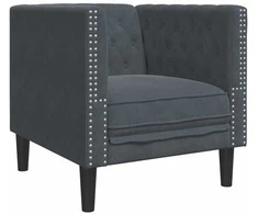 Fotelis Chesterfield krėslas, tamsiai pilkos spalvos, aksomas